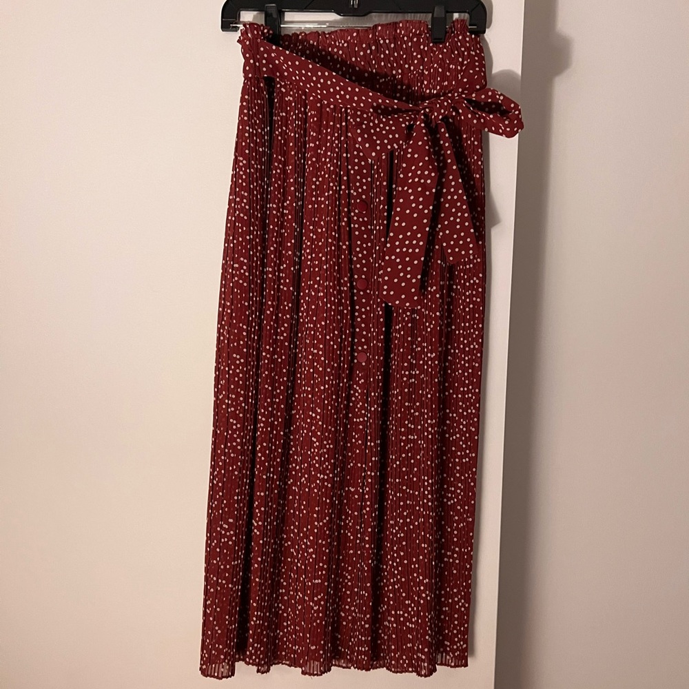 Zara polka dot midi skirt red maroon sz S
